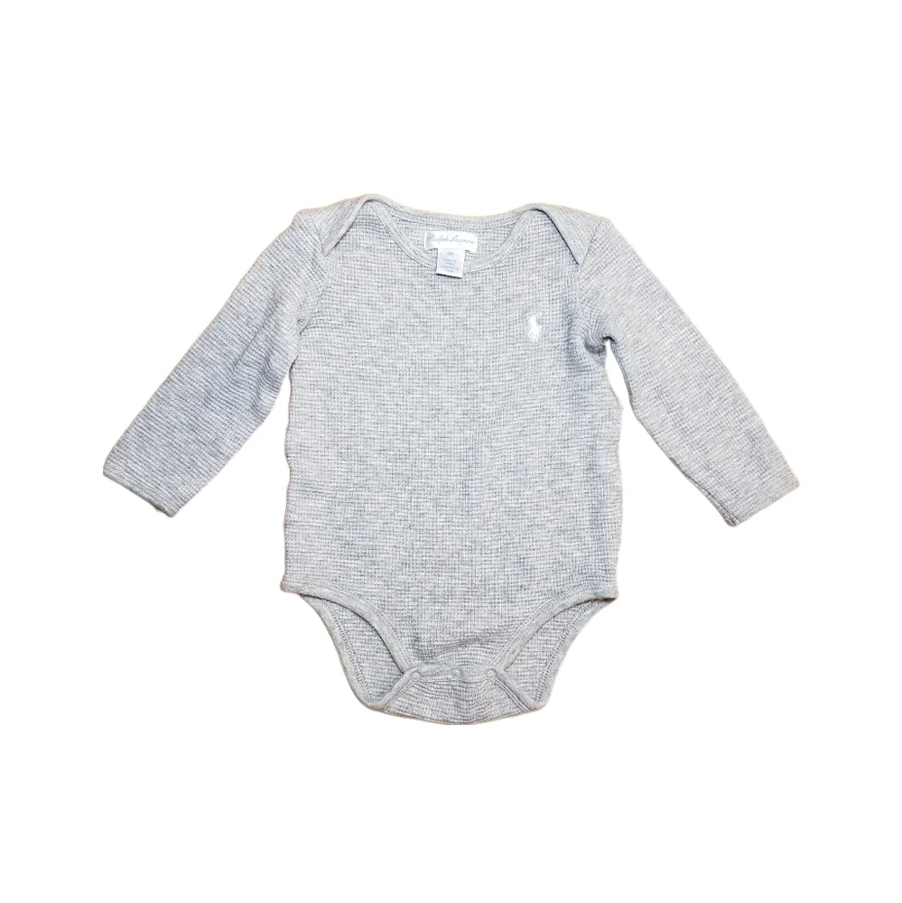 Ralph Lauren 6m Baby Boy Light Grey Thermal Long Sleeve Bodysuit